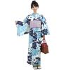 RAVIR Yukata Hvit med Mørk Morgengry og Dusky Blå Kamelia Inkluderer et Mykt Obi-belte og One Size Passer Damer 3-delt Sett Blå, Heder, Mønstre.