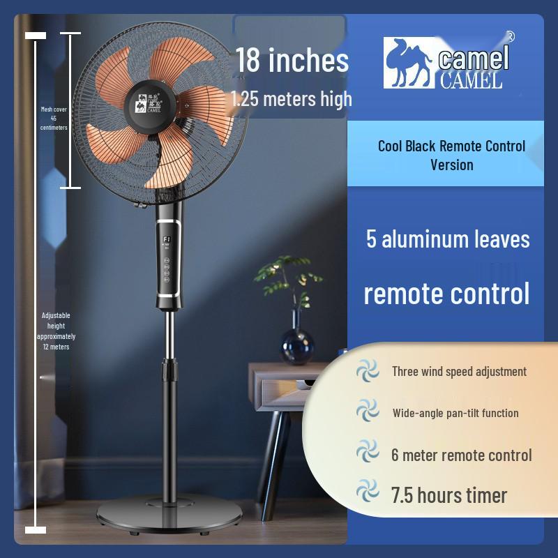 Camel Copper Electric Oscillating Floor Fan with Timer & Remote - Low Noise Industrial Stand Fan