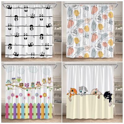 Funny Cartoon Animals Shower Curtains Cute Panda Owl Pet Cat Kids Bath Curtain Polyester Fabric Children Home Bathroom Decor Set
