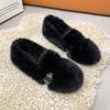 Internet celebrity explosion mink hairy shoes women winter wear belt buckle thick sole velvet bean shoes fairy warm cotton shoes