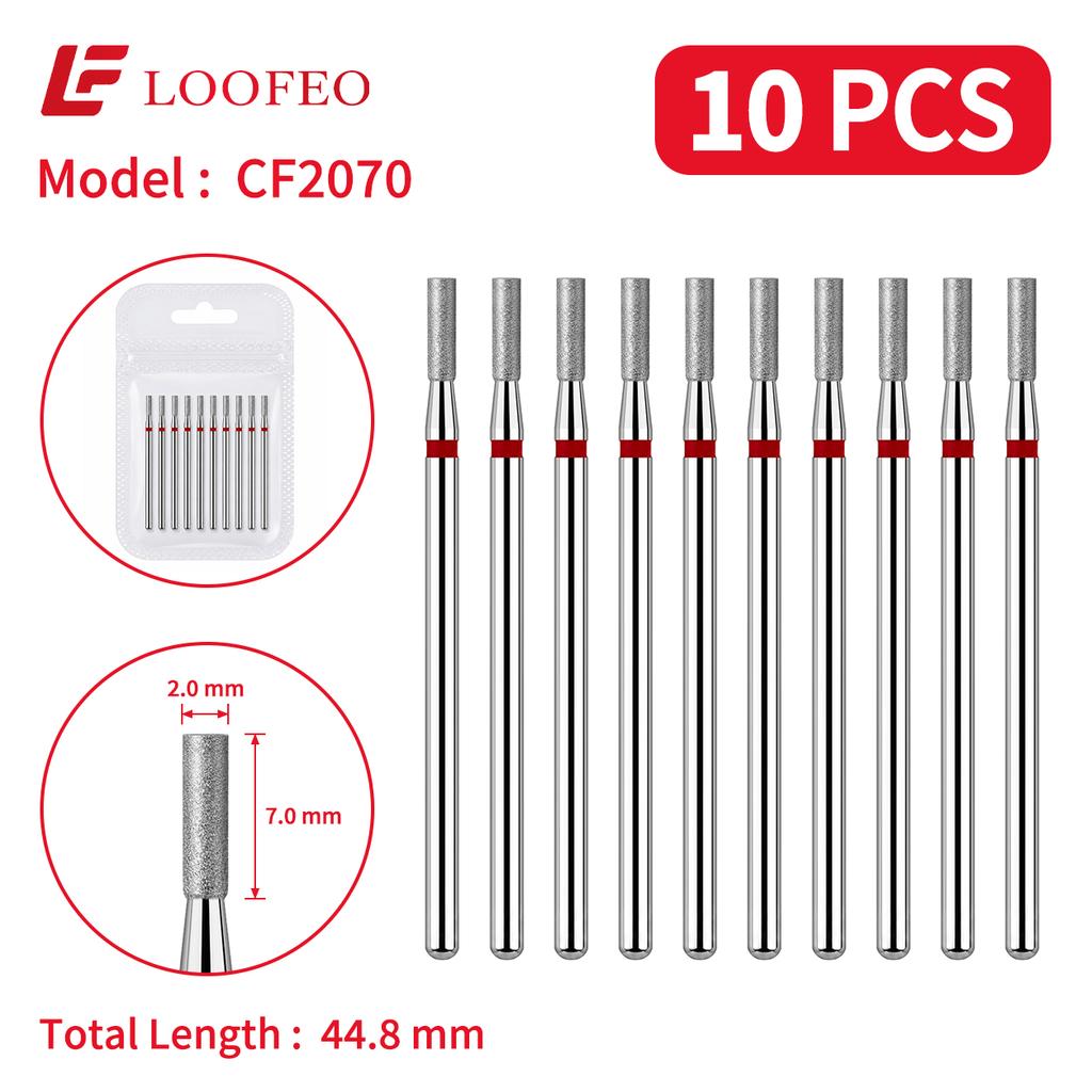 Cylindrical Bit Diamond Nail Drill Bit Set 10Pcs Nail Milling Cutters for Nail Surface Shaping Dead Skin Removal Fine Grinding Nail File Sets Home