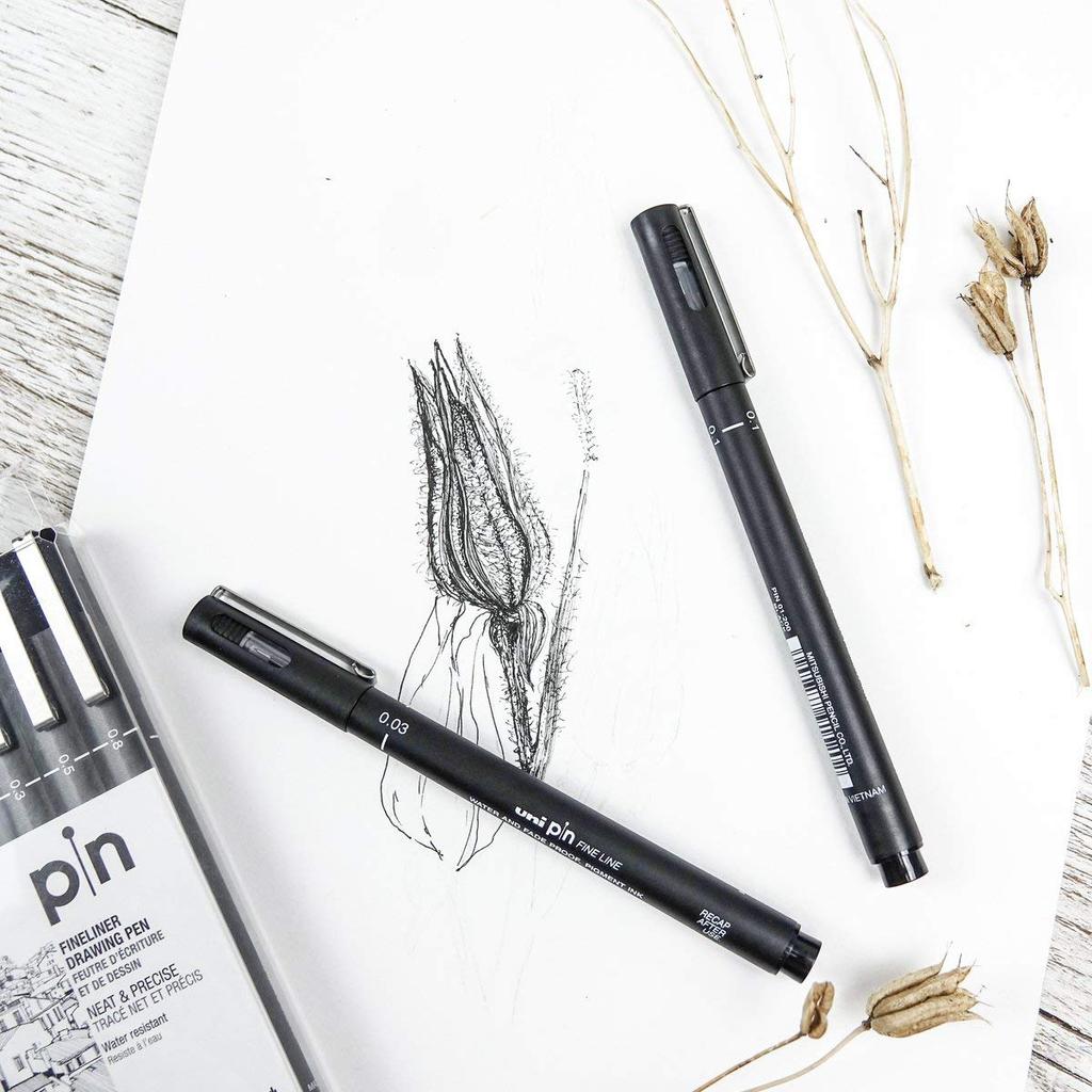 Uni-Ball PIN-200 Drawing Pen Set, 6 Pack, Black Ink, 0.03–0.8mm Tips for Sketching, Calligraphy & Technical Drawing