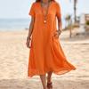 Women's V-Neck Short Sleeve Color Dress with Pockets