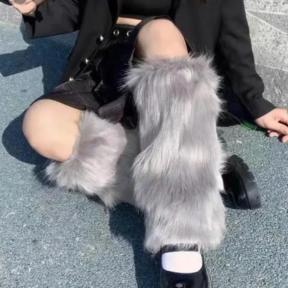 Faux Fur Lolita Boots Cover Japanese Style Long Tube Sock Fashion Warm Knee Sleeve Women