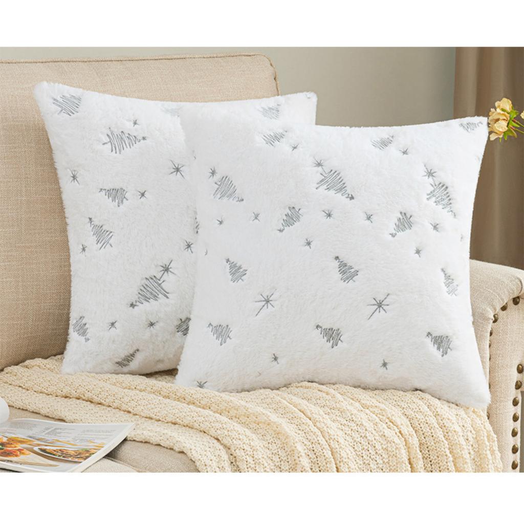 Christmas Tree Embroidered Pillow Cover Plush Snowflake Embroidered Pillow Cover