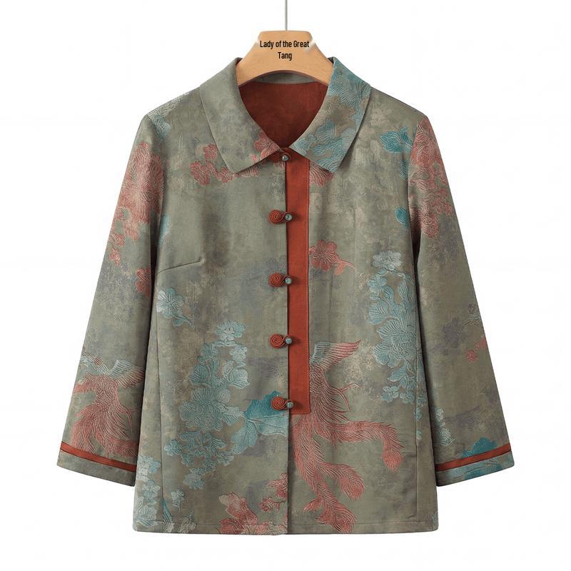 Yuzhaolin Women s New Chinese Style Floral Shirt L