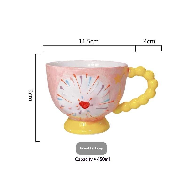 Hand-painted Ceramic Cup Cute Creative Bead Handle Breakfast Cup High Value Large Capacity Milk Oat Cup Drinking Cup