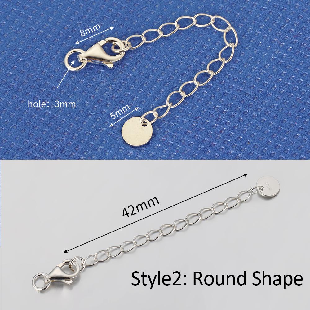 

2pcs 925 Sterling Silver Extension Chains With Heart Round Tag Lobster Clasps for Necklace Bracelets DIY Jewelry Wholesale Length about 6cm