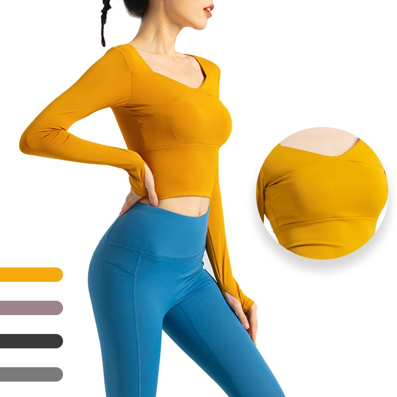 Long Sleeve Yoga Shirts Women Seamless Gym Sports Top Running Fitness Workout Top Shirts Sport Active Wear Shirt