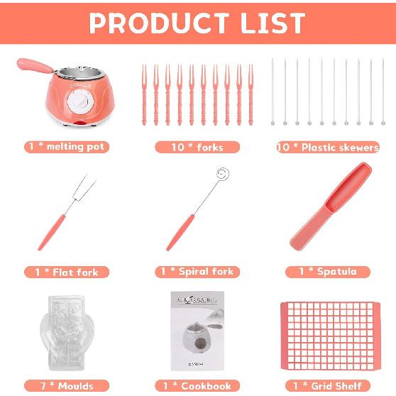 Chocolate Melting Pot, Electric Chocolate Melter Warmer Fondue Fountain Melting Pot Kit for Melting Chocolate, Candy, Milk, Butter, Cheese