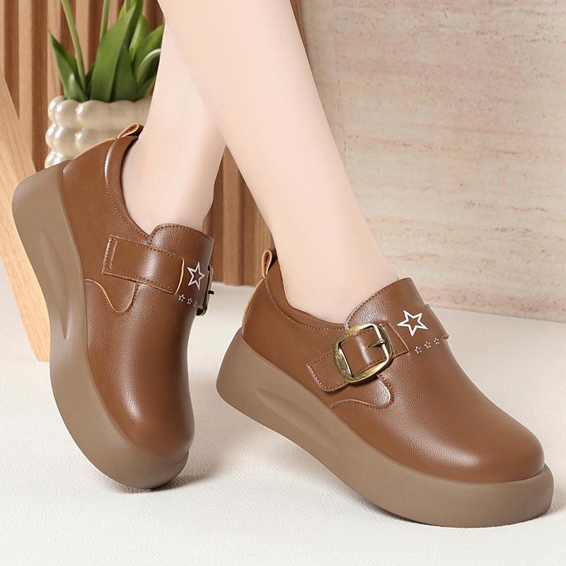 Mom Shoes Spring Autumn Soft Leather Flat Women s Shoes Retro Soft Sole Women s Leather Shoes Comfortable Women s Singles Shoes 35