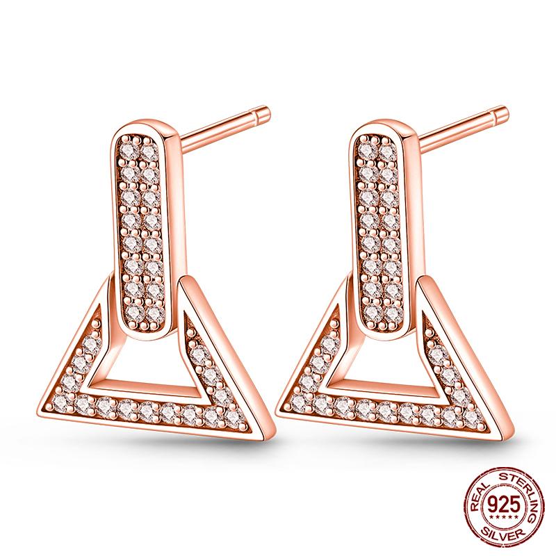 100% 925 Sterling Silver Rose Gold Heart Geometric Pave CZ Hoop Earrings For Women Wedding Engagement Birthday Jewelry Gift 2023