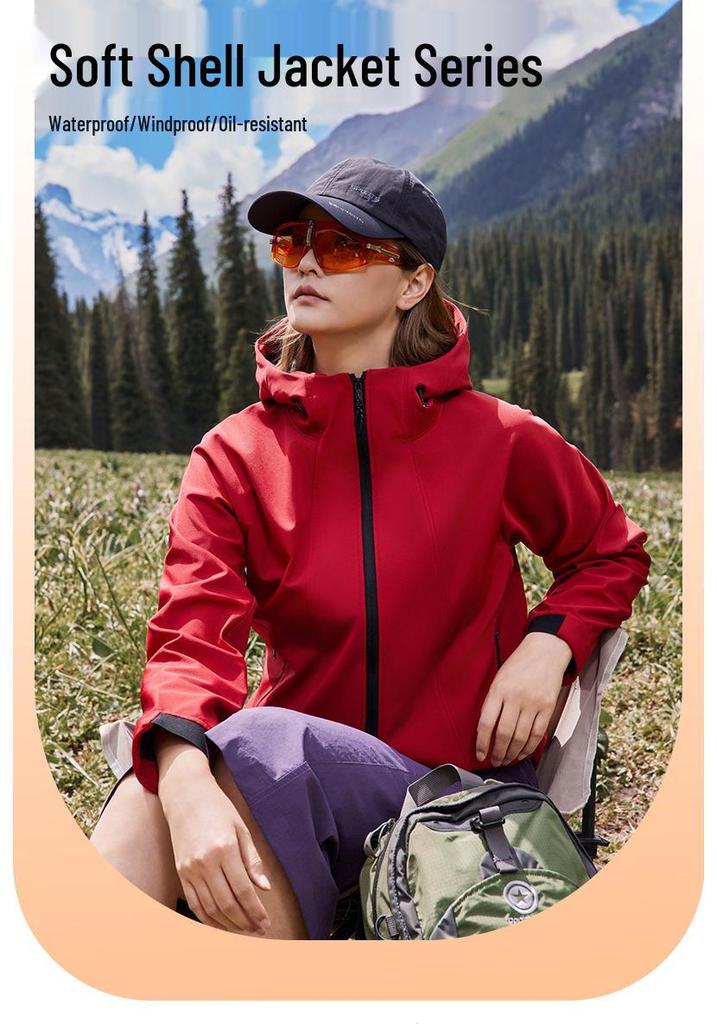 Unisex Soft Shell Fleece Ski Jacket - Waterproof, Stand Collar with Hood, Outdoor Sports and Workwear
