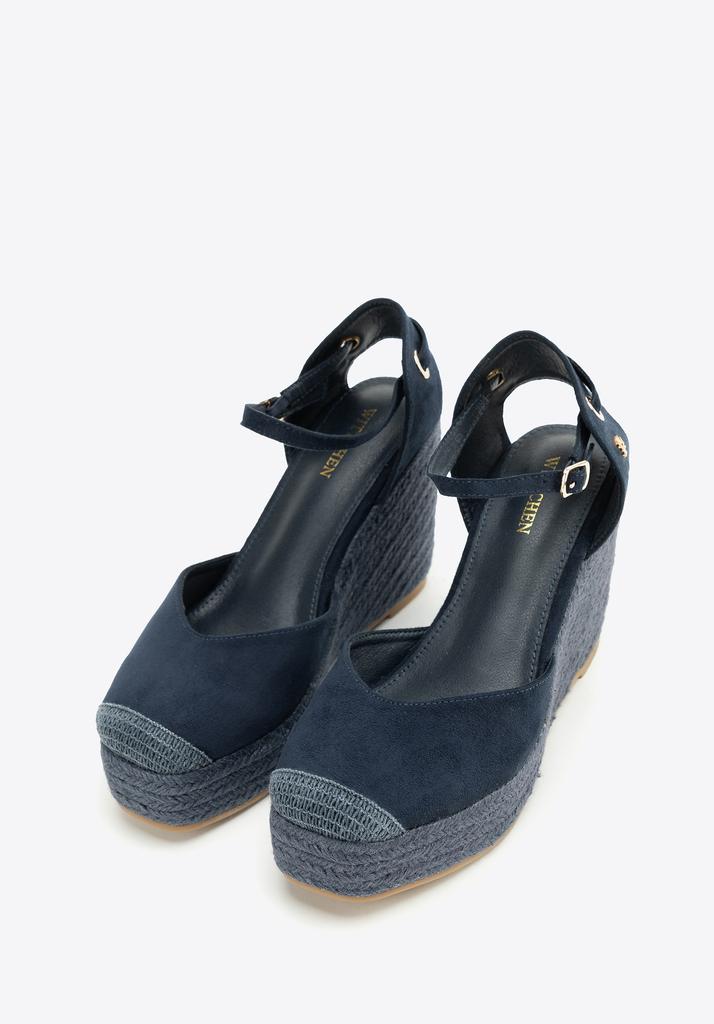 Espadrilles compensées à lacets pour femme Wittchen, Bleu marine, Matière synthétique