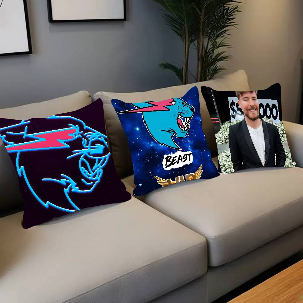 Game Blogger M-MrBeast Vintage Pillow Case Square Pillow Bedroom Sofa Leisure Comfort Cushion Car Home Decoration