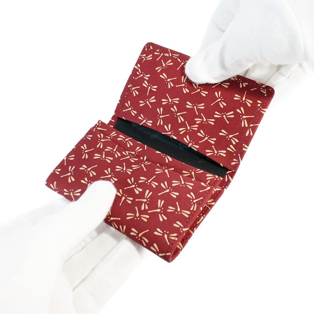 Indenya Inden Business Card Case, Large Capacity, Deerskin Leather, Red with White Lacquer, Dragonfly Pattern, 2501-13-008