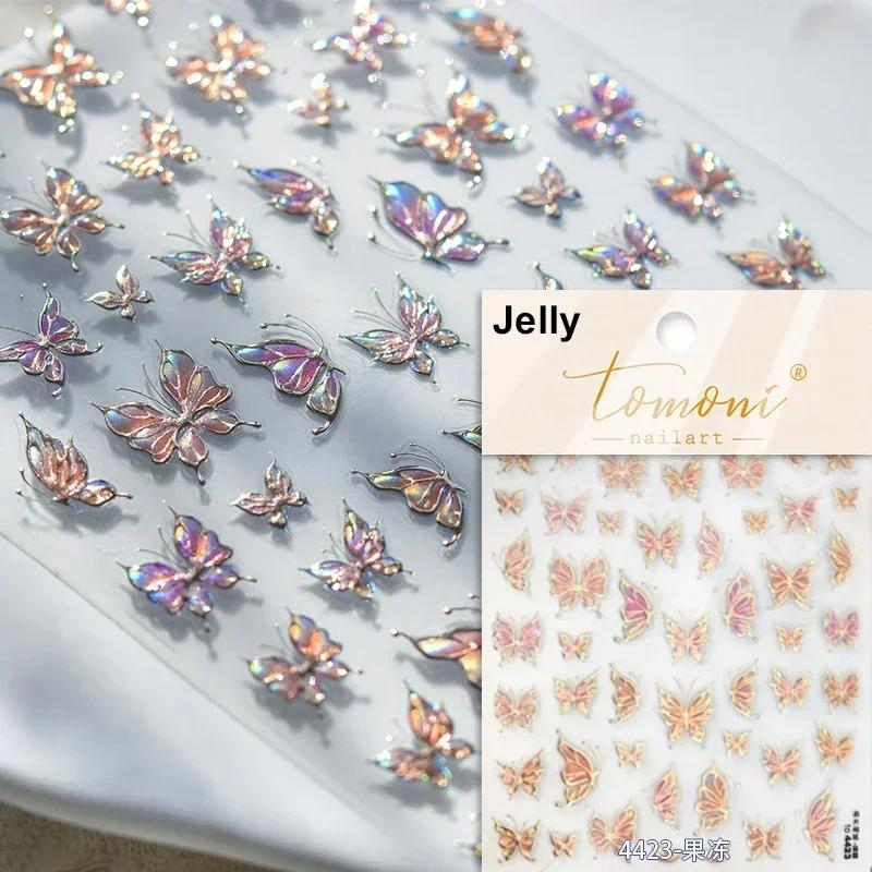 Jelly Butterfly 5D Nail Art Sticker Rhinestone Crystal Charming Shiny Insect Animals DIY Self Adhesive Decoration Manicure Decal