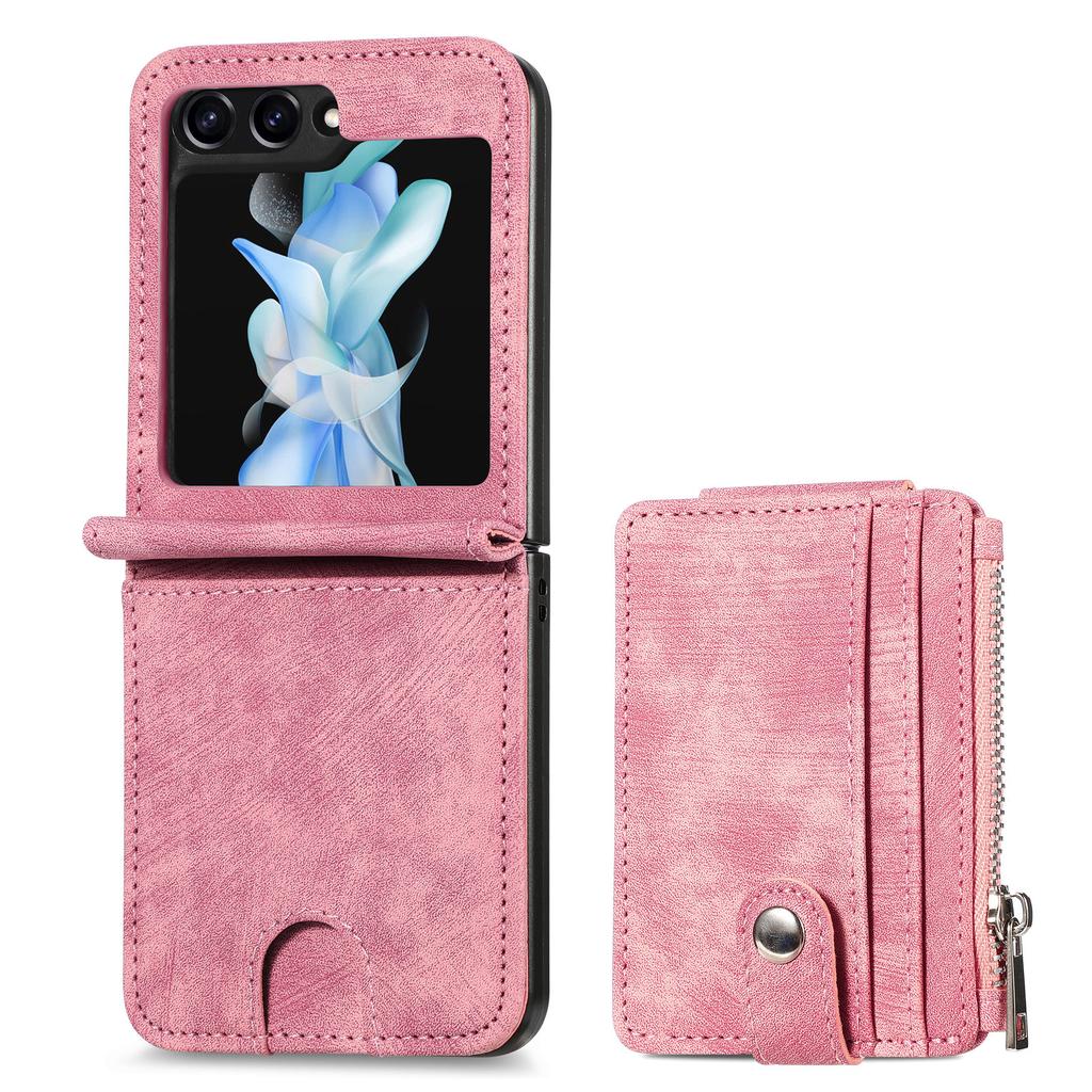 2 In 1 Detachable Leather Zipper Cards Solt Wallet Case for Samsung Z Flip 5 4 3 5G Flip4 Retro Card Holder Coin Purse Bag Cover