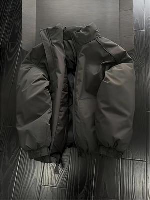Men's American Style Windproof Cotton Padded Coach Jacket - Loose Fit, Warm, Three-Proof Winter Outerwear