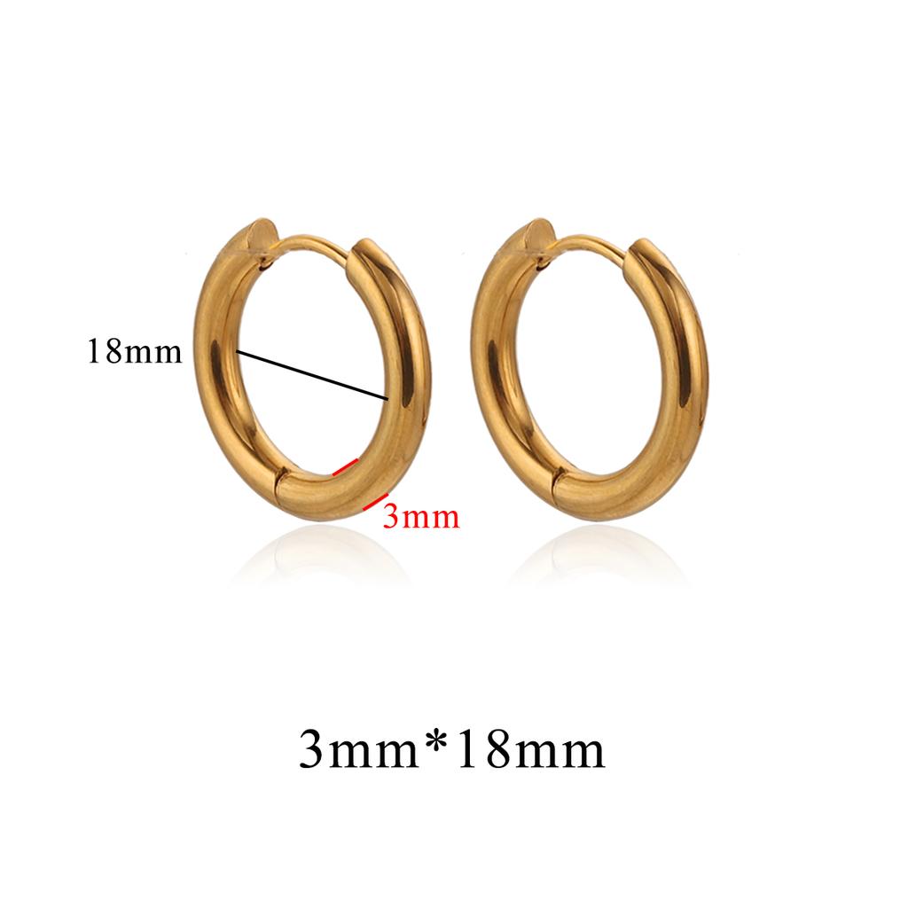 6pcs Stainless Steel 3mm 4mm Earrings PVD Gold Plated Round Korean Ear Rings Hoop Earring for Man Women Female Punk Jewelry
