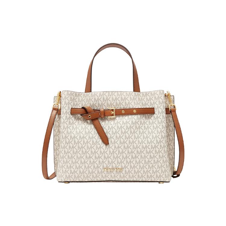 New MICHAEL KORS Emilia Artificial Leather Crossbody Bag, Handbag Large Women's Vanilla White & Acorn Brown 35F0GU5S3B-150