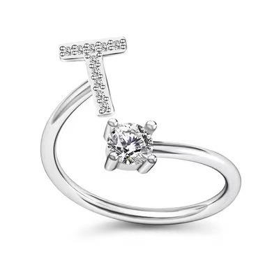 Zirkon Anfangsbuchstabe A-Z Buchstabenringe für Frauen Mädchen Verstellbarer offener Ring Name Alphabet Weiblich Hochzeit Modeschmuck Geschenk