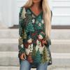 Ladies' Fashionable Casual Christmas Printed T-shirt Long Sleeved V-neck Mid Length Top