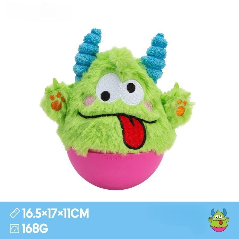Pet Dog Toy Roly Poly Series Squeaky Plush Monster Chew Rubber Durable Interactive Dog Toy For Fun Self Play And Boredom Relief зелёный