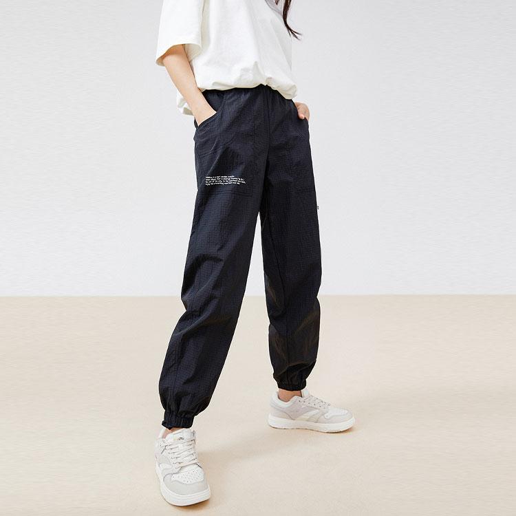 Anta Solid Color Woven Loose Sports Pants Women Bottoms Black 962238503-1
