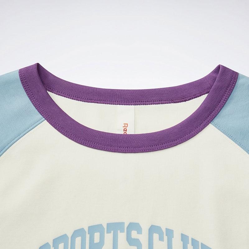 Reebok Color Block Knit Crew Neck Short Sleeve Raglan T-Shirt Women Tops Light-Blue White 24SRC406WGW2
