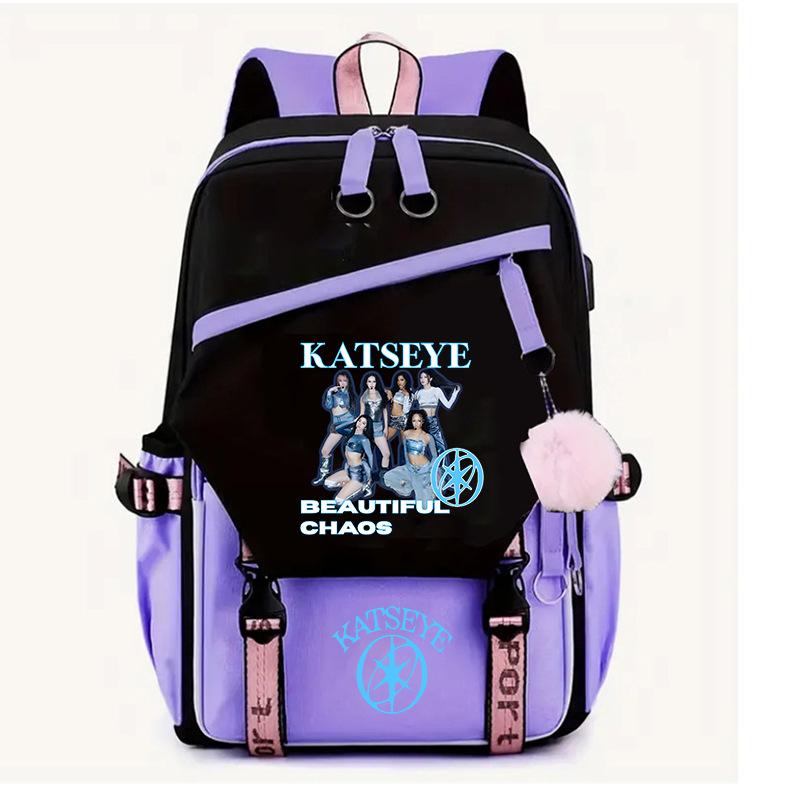 Katseye K-Pop Girl Group Print Backpack Color Block Large Capacity School Bag 60627