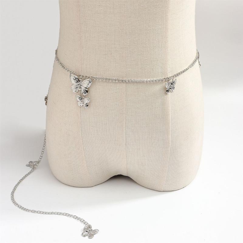 Elegant Butterfly Fringe Pendant Waist Belt Adjustable Metal Chain For Women Fashion Accessory