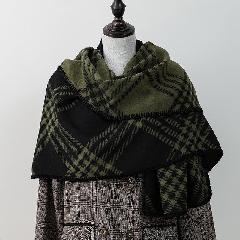 Double sided Plaid Scarf for Women Winter Warm Wool Scarf  Autumn and Winter Korean Style Cashmere Scarf with Atmosphere