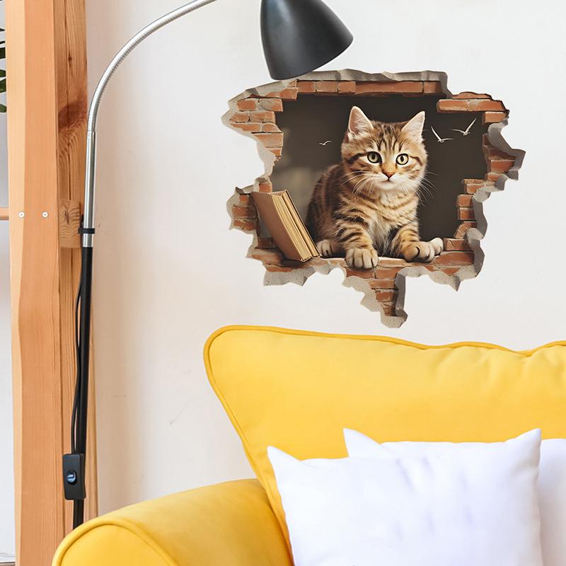 Cartoon Cute Cute Broken Wall Cat Sticker Bedroom Living Room Porch Background Landscaping Wall Sticker