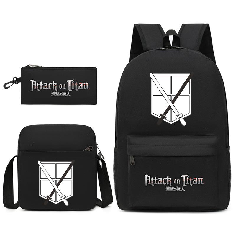 Attack Giant Attackontitan School Bag Three-Piece Printed Backpack Student Computer Canvas Bag Shoulder bag