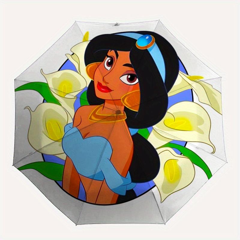 

1pc Jasmine Automatic Folding Umbrella: Compact 8-rib Design Cartoon Travel Companion for Outdoor, Casual Accessory