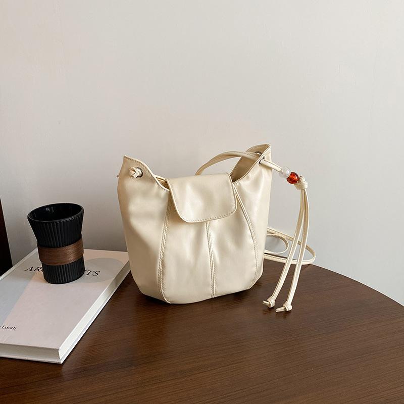 Niche Design Pumpkin Bag High Value Sense Beaded Bucket Bag Simple Literary Style Shoulder Messenger Bag Tote Bag