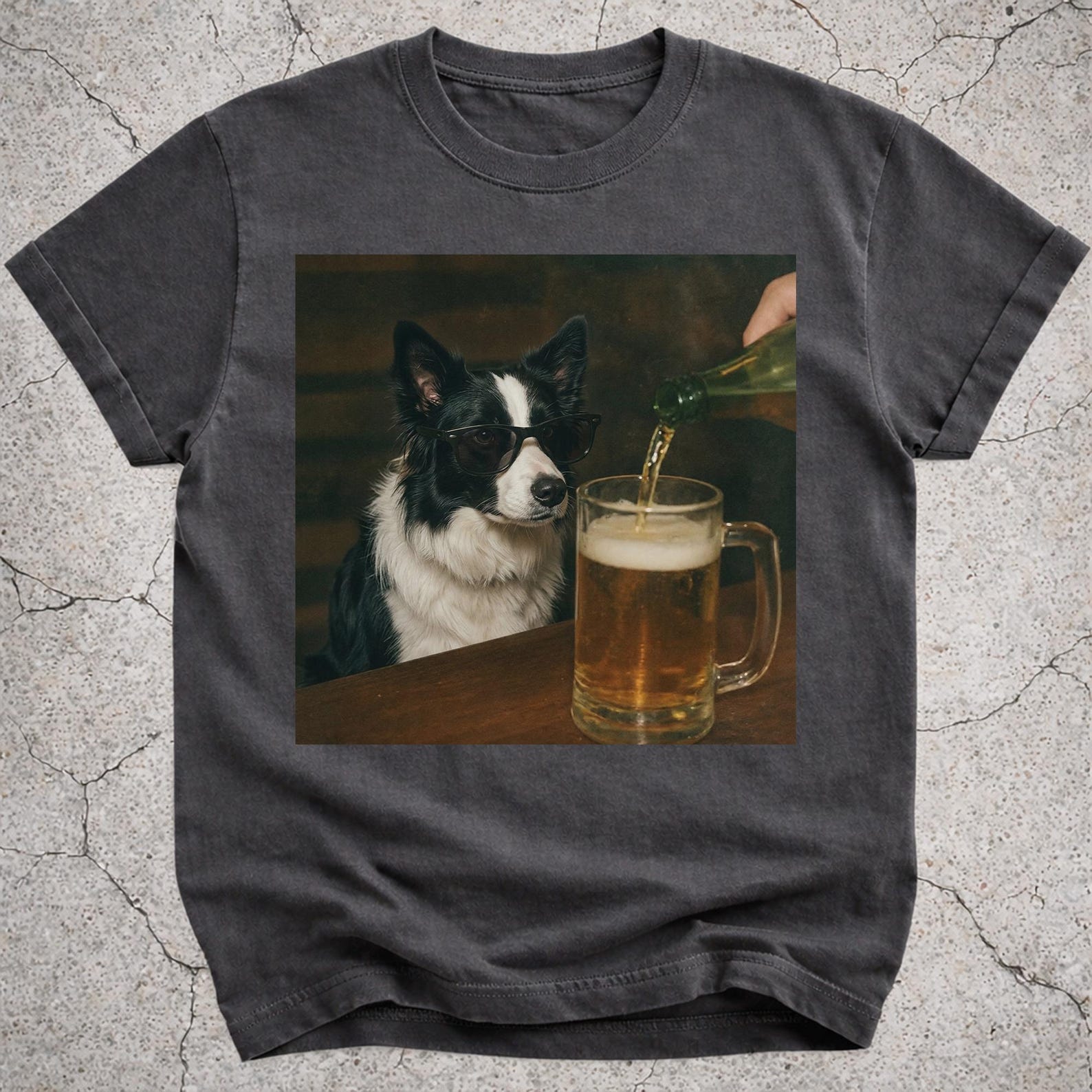 Border Collie Drinking Beer Shirt, Funny Border Collie Dog Meme Tee, Beer Lover Gift, Border Collie Owner Vintage Tee, Silly Novelty Shirt S
