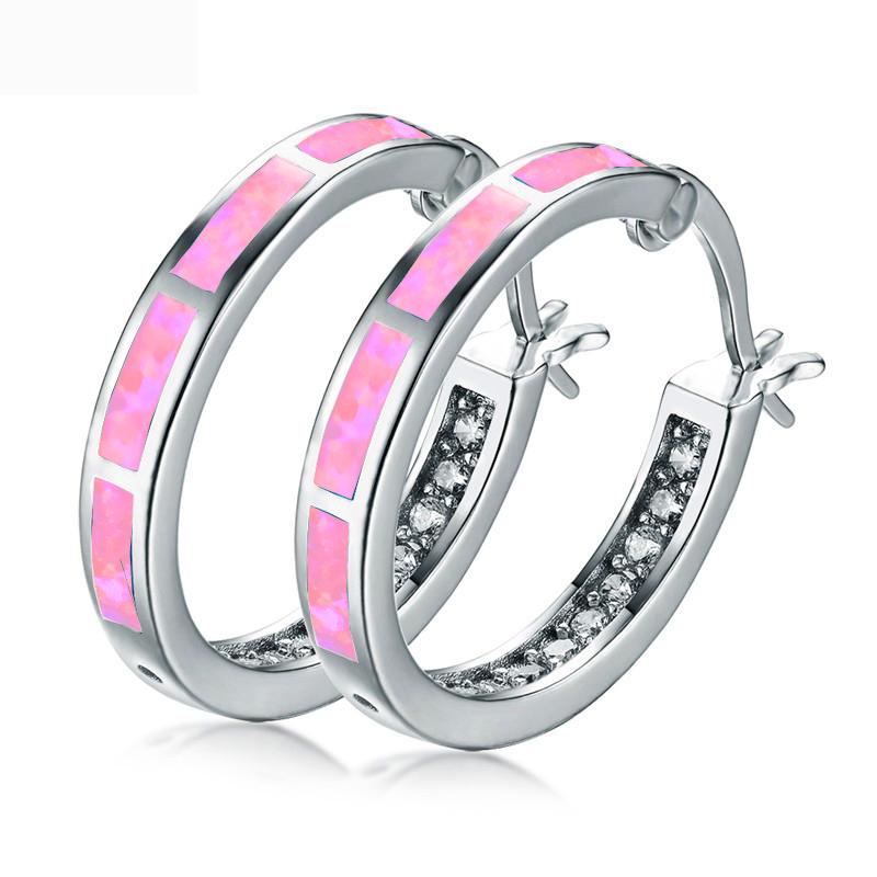 Classic Round Circle Hoop Earrings for Women Rose Gold Color Birthstone Imitation Opal Earrings Engagement Wedding Gift