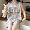 Two-Piece Set Sexy Nightwear Women Anti-Bump Girl Cotton Silk Home Wear Small Flowers Fancy