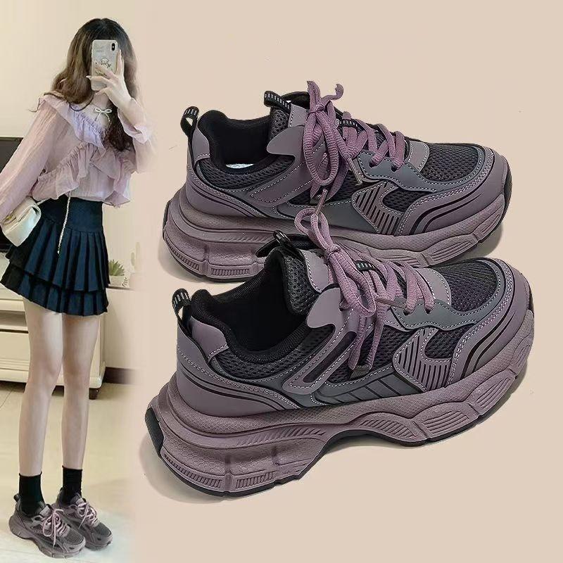 Women Versatile Thick Bottom Sneakers Spring Summer Breathable Soft-sole Jogging Shoes Outdoor Casual Tennis Sneakers