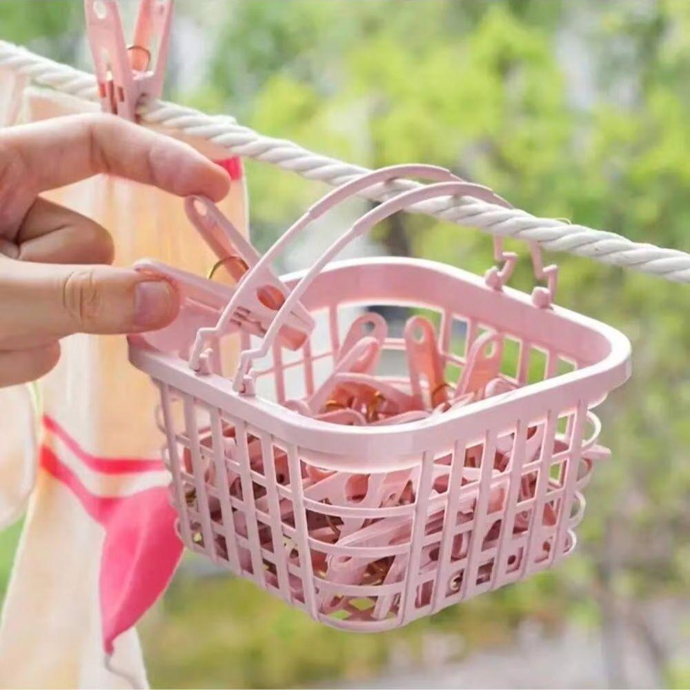 1 Set/30pcs Plastic Clothes Pins, Clothes Drying Clips, Windproof Clothes Clips, Small Clothes Pegs (With Basket)Clothes Storage