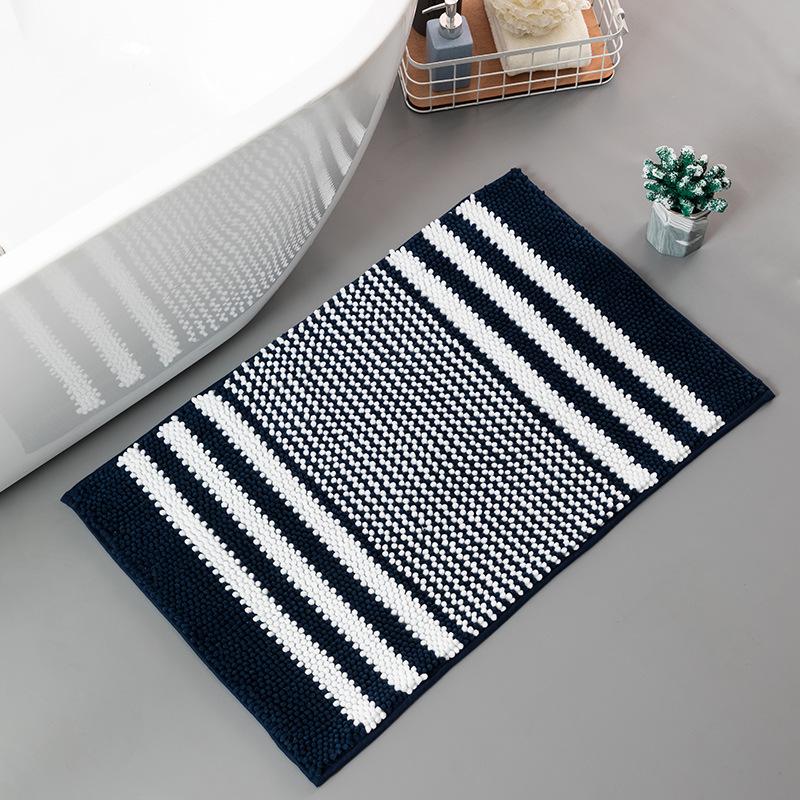 Cationic Chenille Striped Non-Slip Water-Absorbent Doormat for Bathroom and Bedroom Rug.