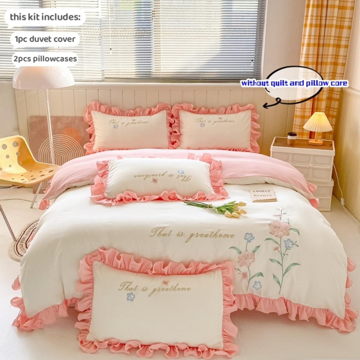 

3pcs Elegant embroidery Duvet Cover Set pillowcase soft Bedding Set for bedroom guest room 135x200cm