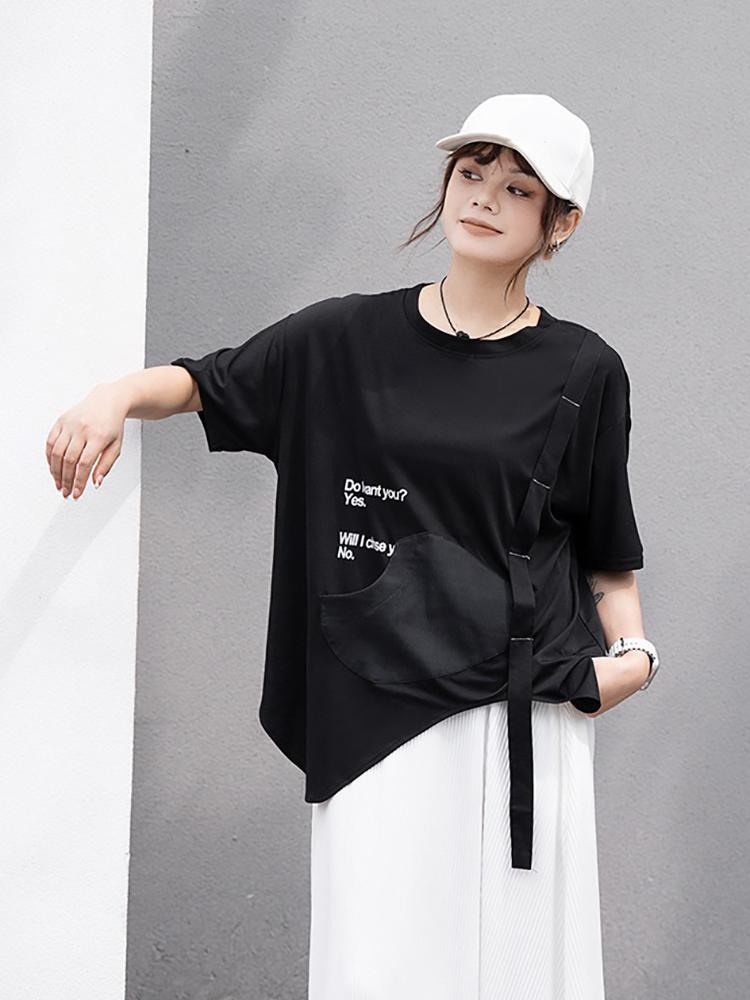 

XITAO Asymmetrical Letter Women Casual T-shirts Women Tops HQQ2337