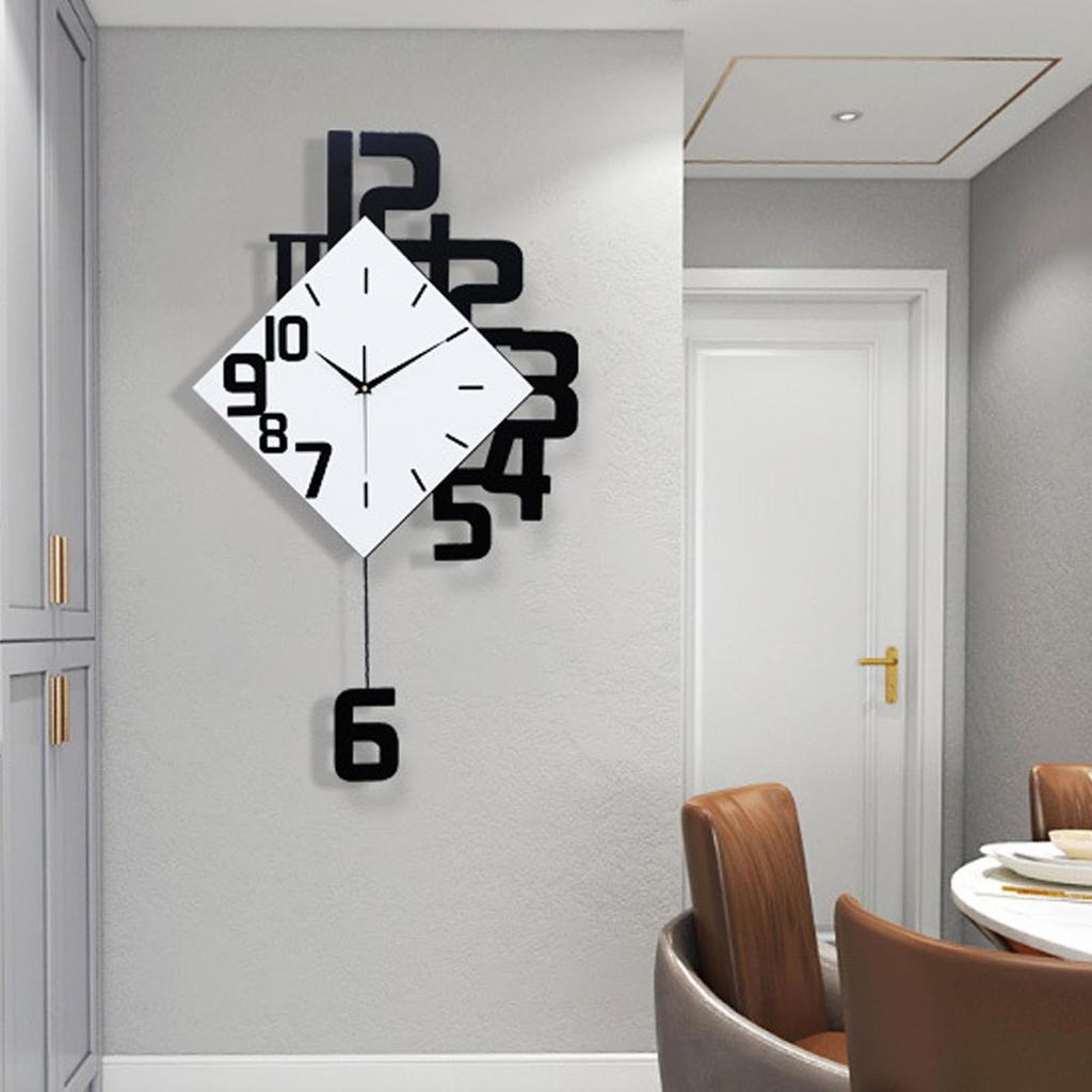 Large Wall Clock Silent Pendulum Battery Operated Non Ticking for Living Room Bedroom Office Home Decorative Wall Clock Square White Wood