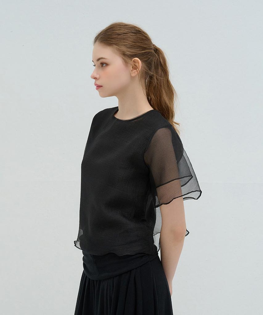 Kamino Organza Double-Layered Blouse Black