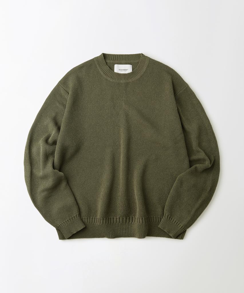 OUTSTANDING Linen Fisherman Crew Neck Knit_L.Green