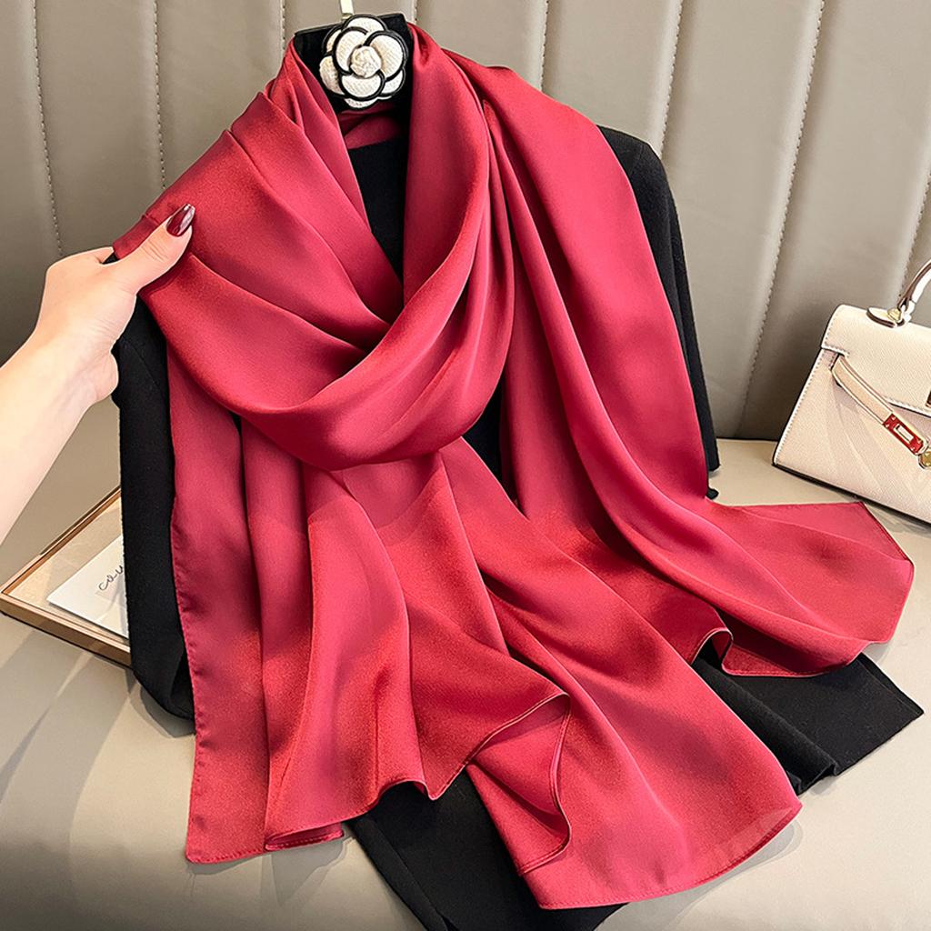 90*180Cm Fashion Luxury Solid Color Silk Scarf Women Soft Smooth Scarves Head Wrap Hijab Outdoors Muffler Long Shawl Beach Towel