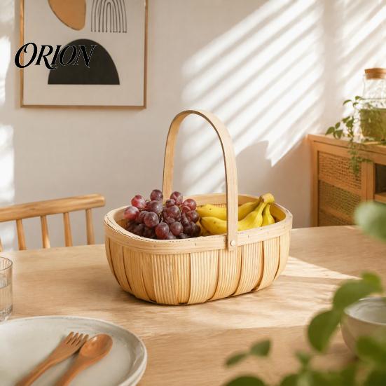 Reinforced Handle Organizer Handmade Woven Wood Storage Basket, Oval with Handle, Hand Utility Basket Large Capacity Bin for Kitchen And Home
